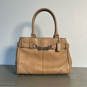 Coach Hampton Camel/Tan Leather Satchel with Silver Horsebit Hardware F11199